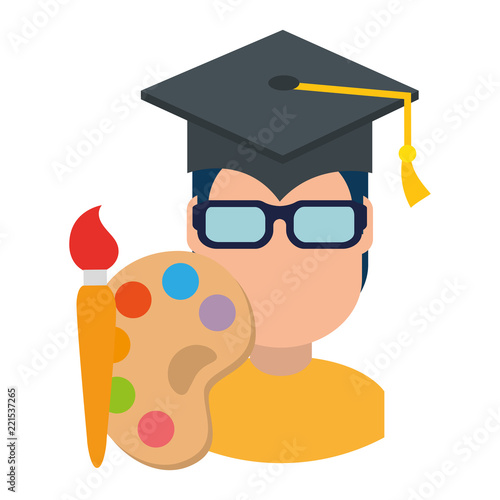 student graduated with paint brush and pallette