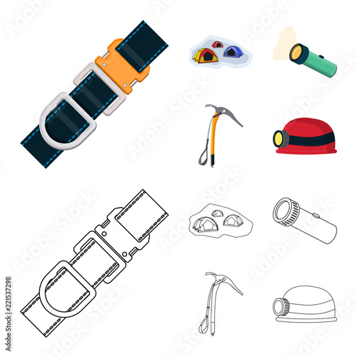 Vector design of alpinism and peak sign. Collection of alpinism and camp stock symbol for web.