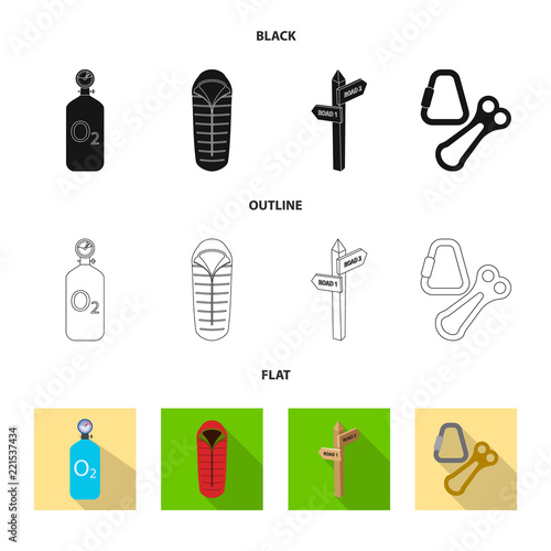 Isolated object of alpinism and peak sign. Collection of alpinism and camp stock symbol for web.
