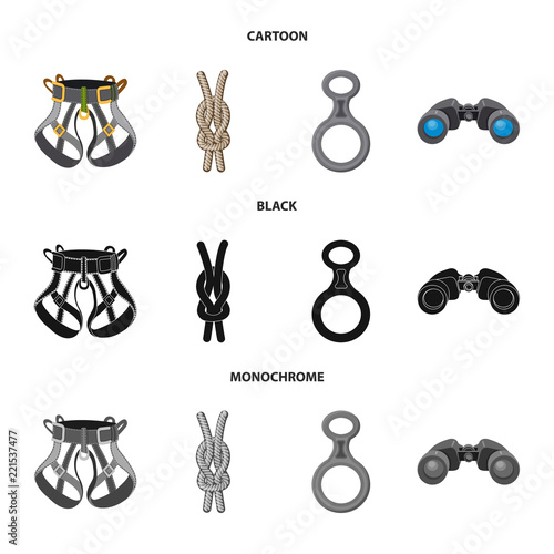 Vector illustration of alpinism and peak sign. Collection of alpinism and camp stock symbol for web.