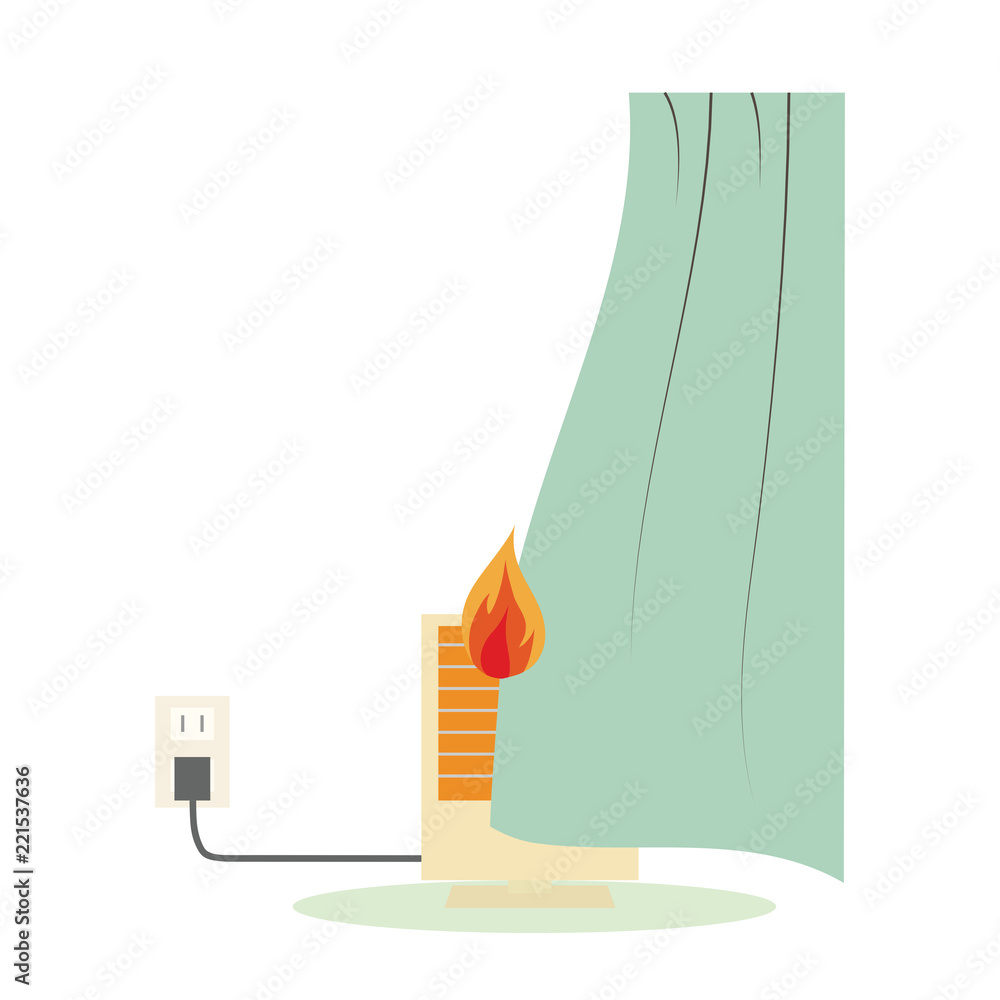 電気火災の原因のイラスト ストーブにカーテンが掛かって出火 Stock Vector Adobe Stock 電気火災の原因のイラスト ストーブにカーテンが掛かって出火 Stock Vector Adobe Stock