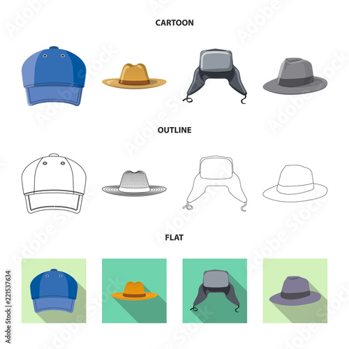 Vector design of headwear and cap sign. Collection of headwear and accessory vector icon for stock.