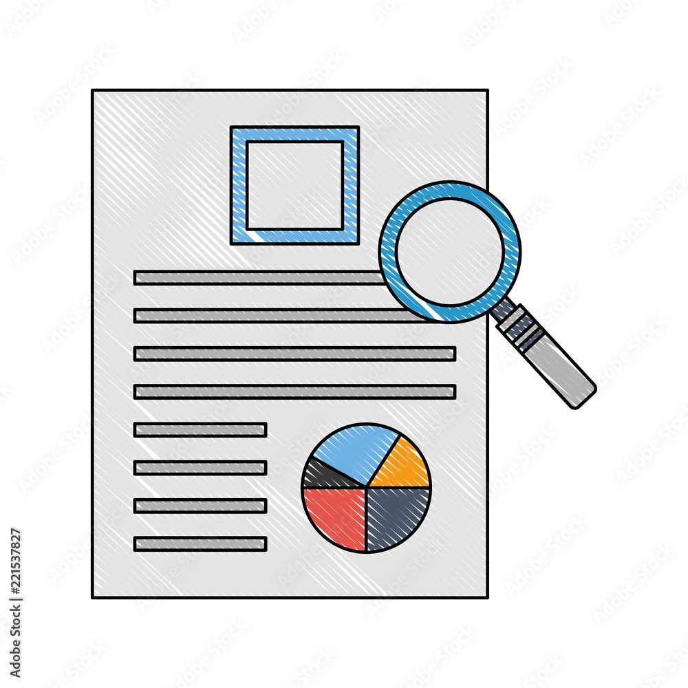 magnifying glass with document file and statistics pie graphic magnifying glass with document file and statistics pie graphic