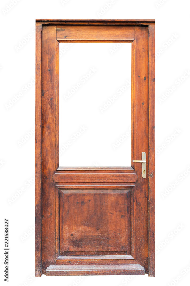 Naklejka premium Wooden glazed door isolated on white background