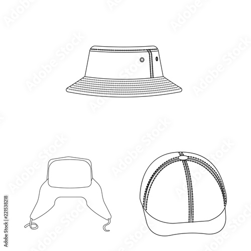 Vector illustration of headwear and cap logo. Collection of headwear and accessory vector icon for stock.