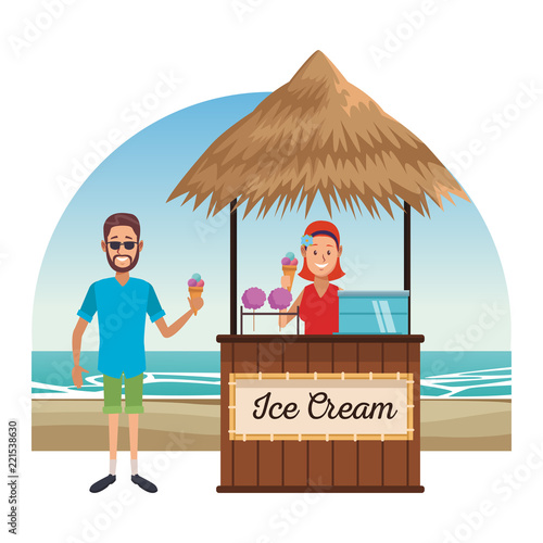 Peoplea at beach kiosk