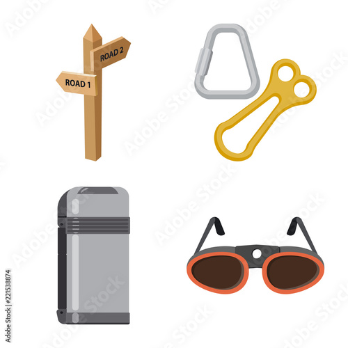Isolated object of alpinism and peak symbol. Set of alpinism and camp stock symbol for web.