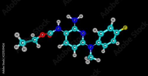 Molecular structure of flupirtine isolated on black