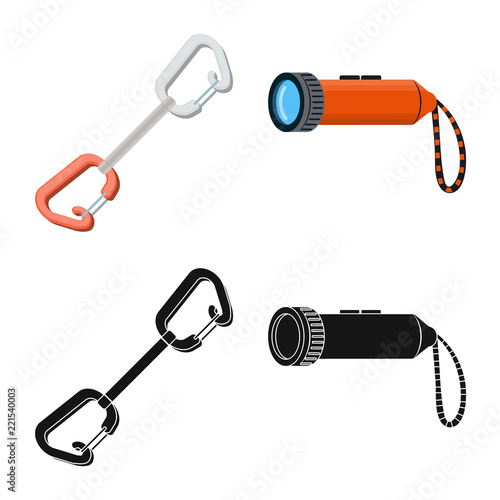 Vector illustration of alpinism and peak sign. Set of alpinism and camp stock vector illustration.