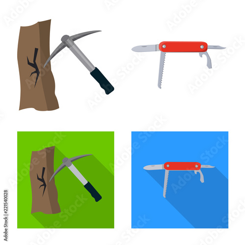 Vector illustration of alpinism and peak sign. Collection of alpinism and camp stock vector illustration.