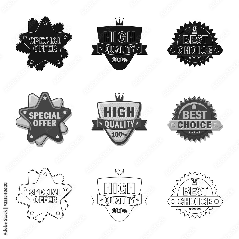 Isolated object of emblem and badge sign. Collection of emblem and sticker stock vector illustration. Isolated object of emblem and badge sign. Collection of emblem and sticker stock vector illustration.