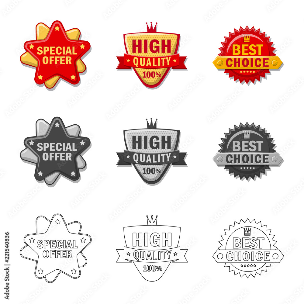 Vector illustration of emblem and badge sign. Collection of emblem and sticker vector icon for stock.