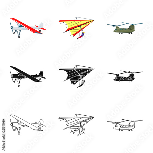 Isolated object of plane and transport symbol. Set of plane and sky stock vector illustration.
