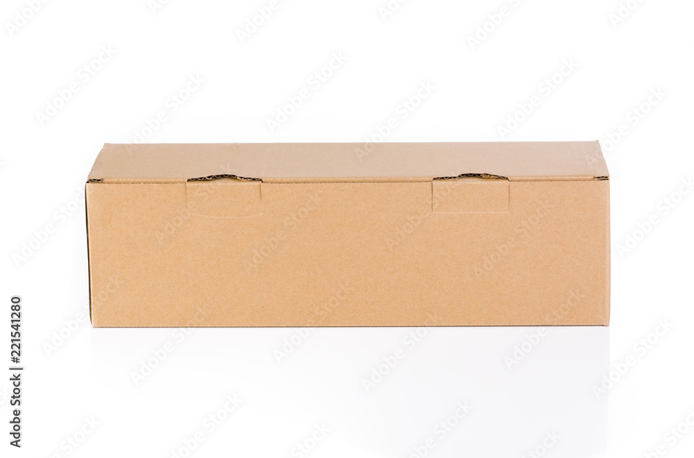 Cardboard box on white background. Closed rectangular box.