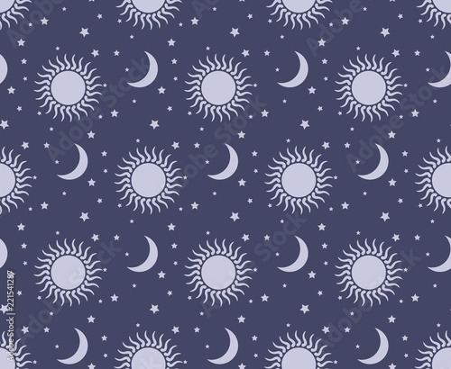 Seamless background with the sun and the moon.