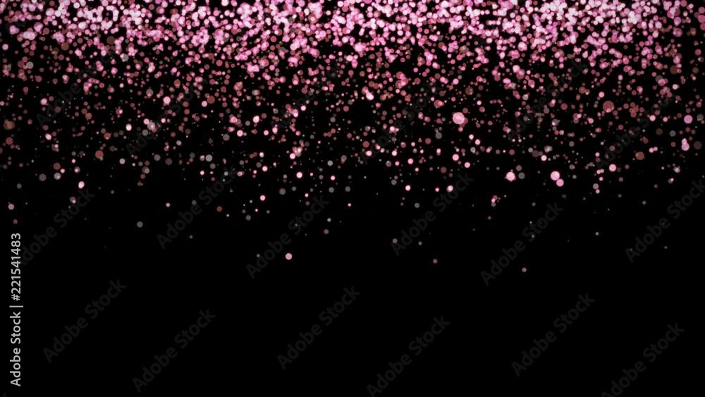 Rose gold glitter partikles texture falling down on black background ...