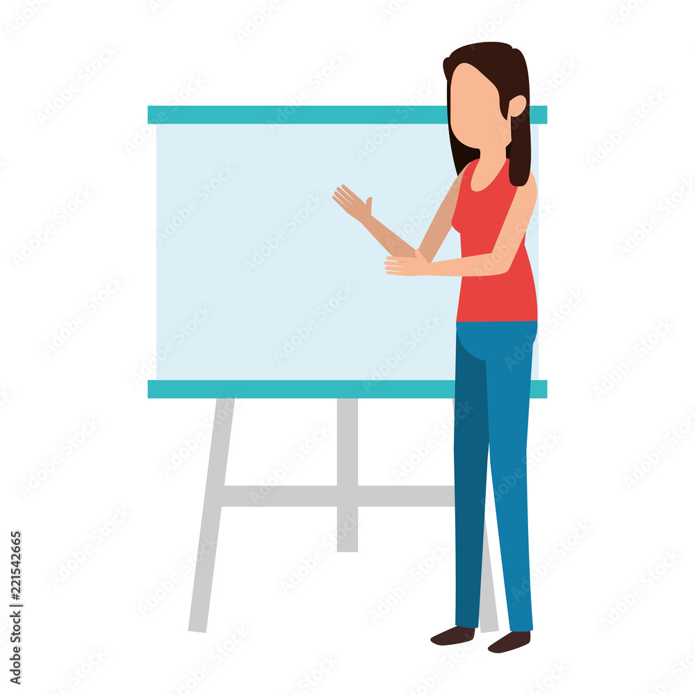 woman teaching with paperboard character woman teaching with paperboard character