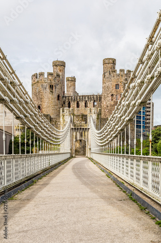 Conwy Castle and Conwy Suspension Bridge   UNESCO World Heritage site located in medieval town of Conwy  in North Wales UK
