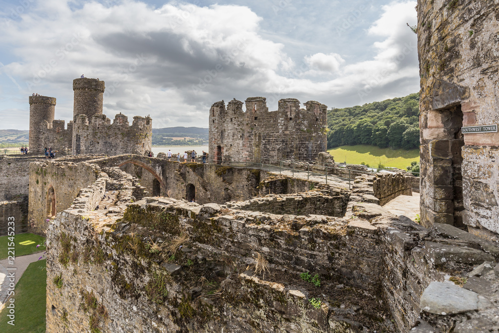 View from the walls of Conwy Castle UNESCO World Heritage site located in medieval town of Conwy  in North Wales UK