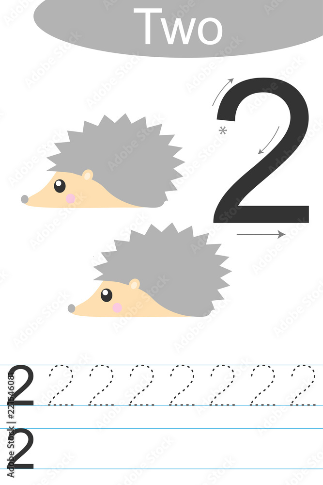 Number two, handwriting tracing practice sheet, writing training for ...