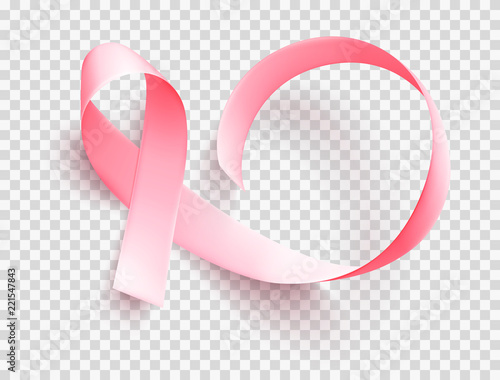 Realistic pink ribbon. Symbol of breast cancer awareness month in october.