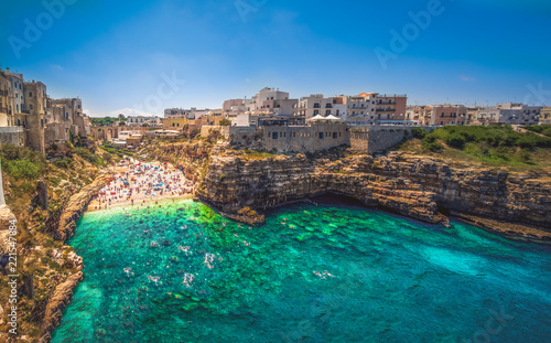colorful south italy village in Puglia in the town of Polignano photo