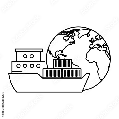 world planet earth with cargo ship