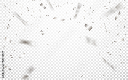 Celebration background template with silver confetti. Vector illustration