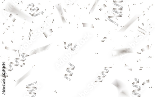 Celebration background template with silver confetti. Vector illustration