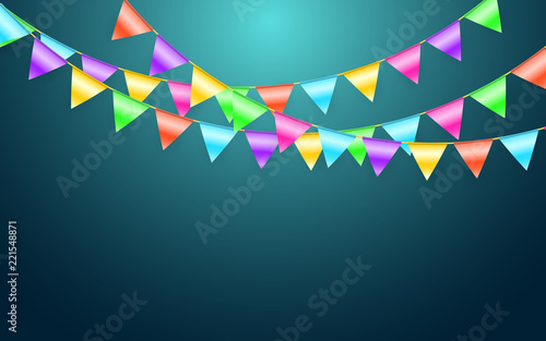 Garland flag and confetti in party and enjoyment concept. Celebration background template. Vector illustration