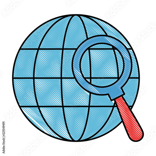 sphere planet with magnifying glass