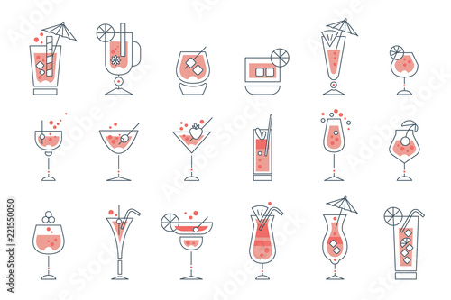 Set of alcoholic cocktails line art