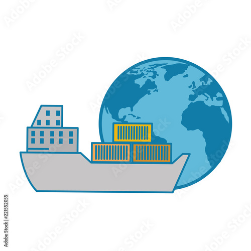world planet earth with cargo ship