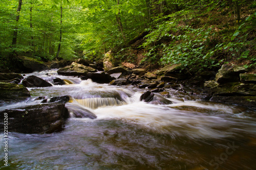 Waterfall Flowing Through Timberland In Pennsylvania Gorge