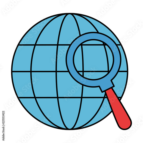 sphere planet with magnifying glass