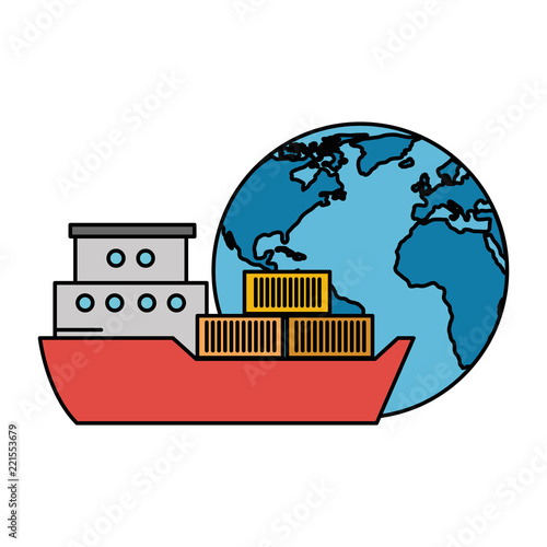 world planet earth with cargo ship