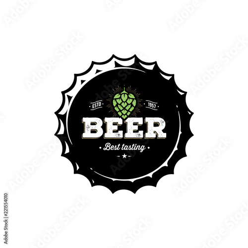 Beer Cap Hop Emblem. For Pub, Bar. Vector Illustration.