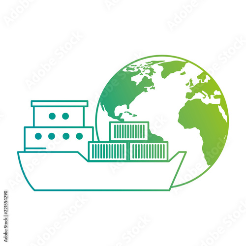 world planet earth with cargo ship