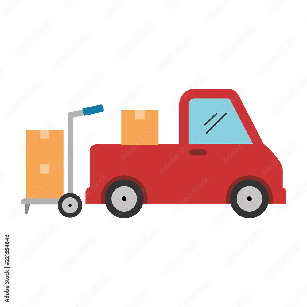 pile boxes carton with truck and cart pile boxes carton with truck and cart