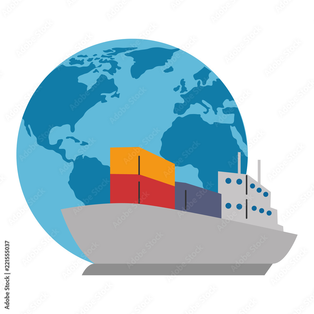 Fototapeta premium cargo ship with world planet