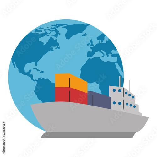 cargo ship with world planet