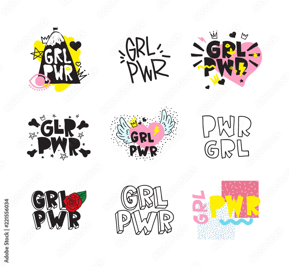Typography colorful slogan Girl Power text, decoration