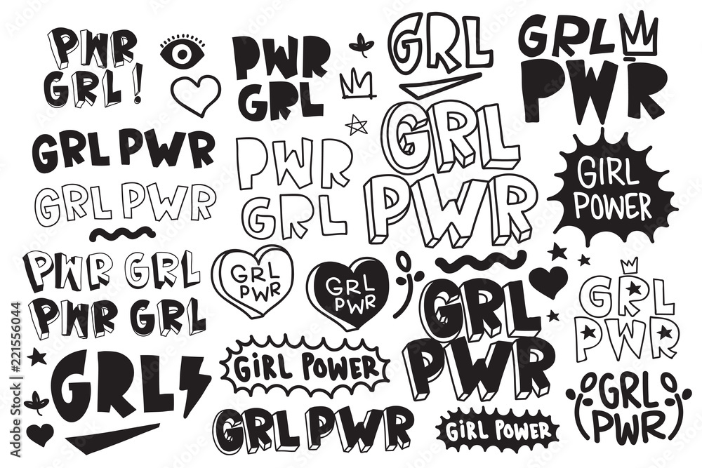 Typography slogan Girl Power text, decorative elements