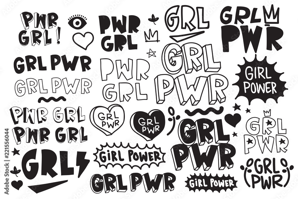 Typography slogan Girl Power text, decorative elements Typography slogan Girl Power text, decorative elements