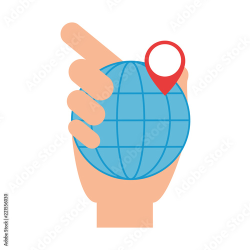 hand lifting sphere planet with pin location