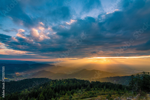 Beautiful Sunset in the Mountains  over the Mountains in Black Forest   Schwarzwald  Germany