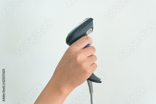 Hand holding Handheld on white backgroundon white background photo