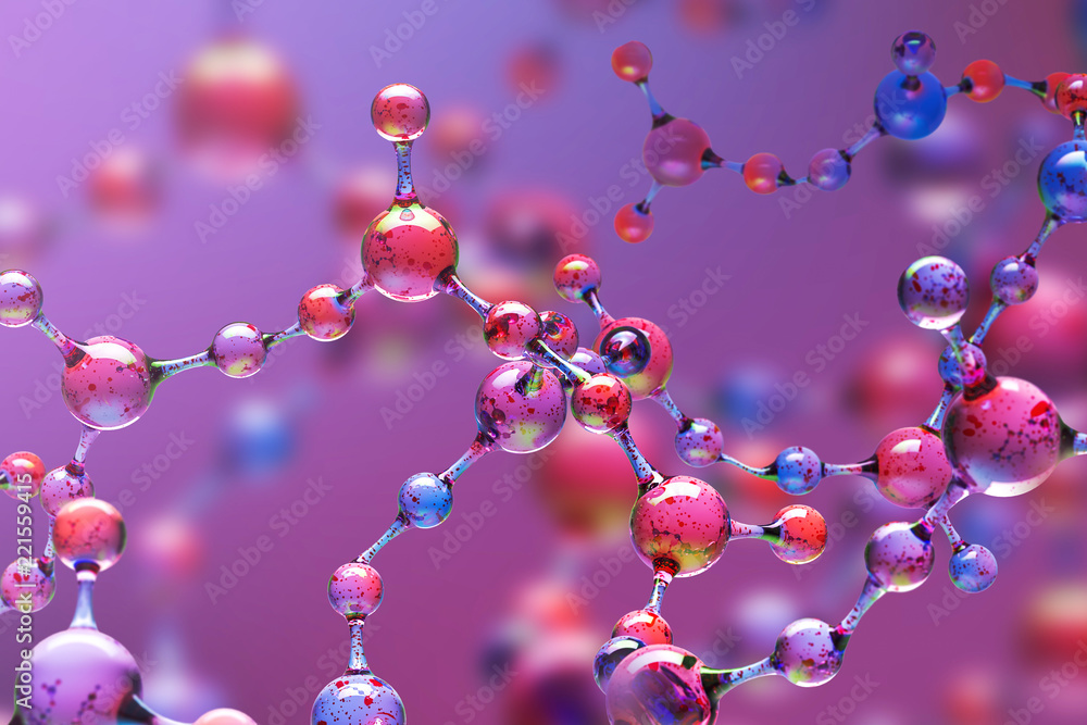 Purple transparent molecule model over purple - obrazy, fototapety, plakaty 