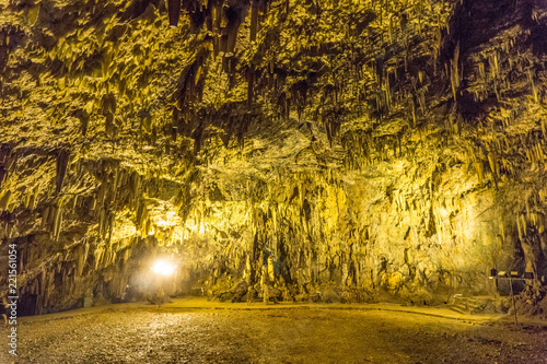 Drogarati cave with remarkable formations of stalactites and stalagmites in Sami, Kefalonia, Greece. It was discovered when a strong earthquake caused a collapse that revealed the cave’s entrance.  photo