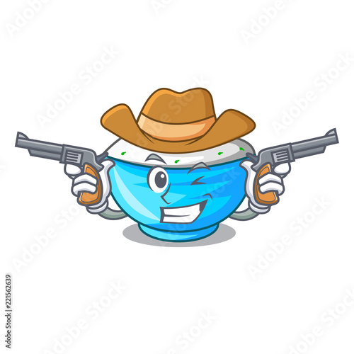 Cowboy sour cream in a glass bowl cartoon